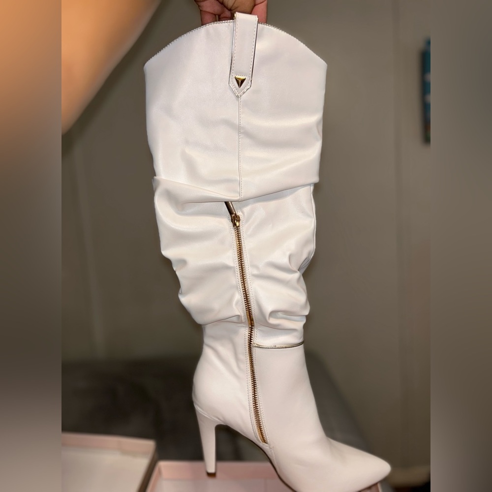 JustFab white and gold Boots